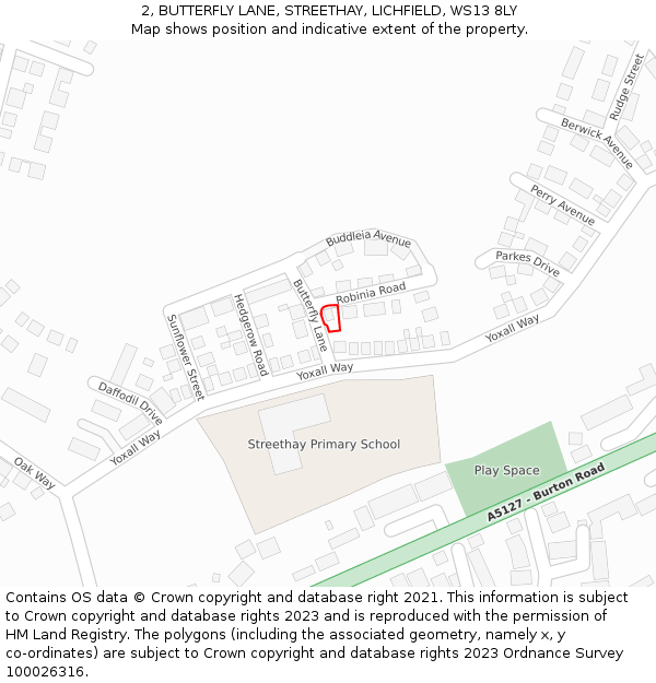 2, BUTTERFLY LANE, STREETHAY, LICHFIELD, WS13 8LY: Location map and indicative extent of plot