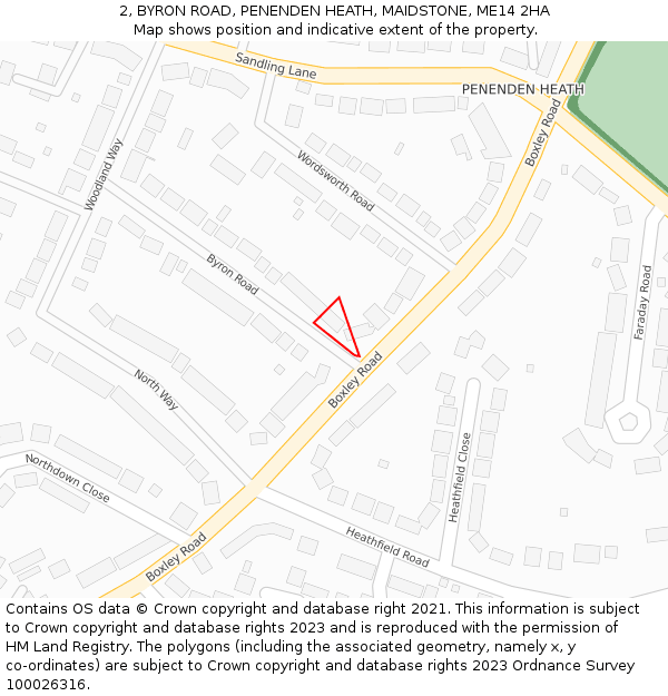 2, BYRON ROAD, PENENDEN HEATH, MAIDSTONE, ME14 2HA: Location map and indicative extent of plot