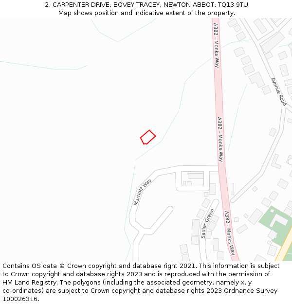 2, CARPENTER DRIVE, BOVEY TRACEY, NEWTON ABBOT, TQ13 9TU: Location map and indicative extent of plot