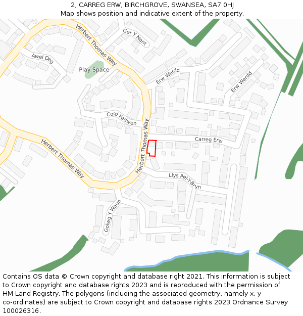 2, CARREG ERW, BIRCHGROVE, SWANSEA, SA7 0HJ: Location map and indicative extent of plot