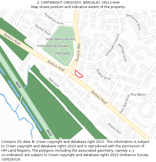 2, CARTWRIGHT CRESCENT, BRACKLEY, NN13 6HA: Location map and indicative extent of plot