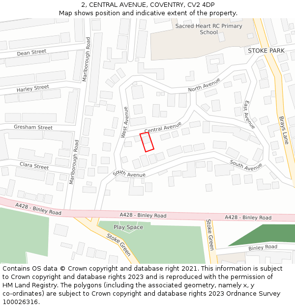 2, CENTRAL AVENUE, COVENTRY, CV2 4DP: Location map and indicative extent of plot