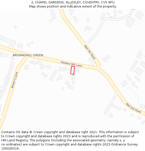 2, CHAPEL GARDENS, ALLESLEY, COVENTRY, CV5 9PU: Location map and indicative extent of plot