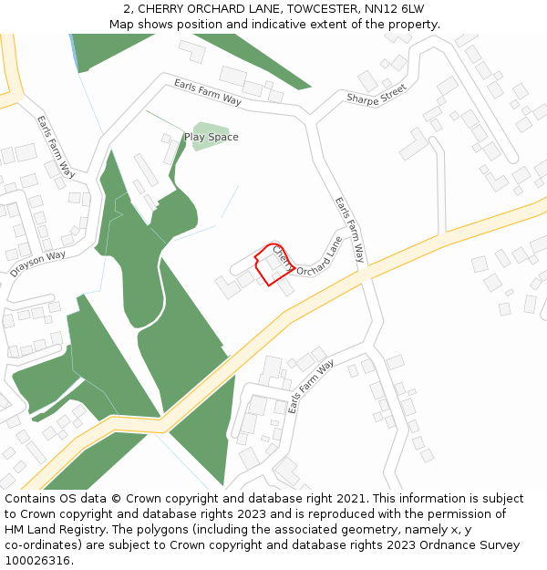 2, CHERRY ORCHARD LANE, TOWCESTER, NN12 6LW: Location map and indicative extent of plot