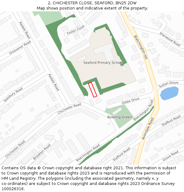 2, CHICHESTER CLOSE, SEAFORD, BN25 2DW: Location map and indicative extent of plot