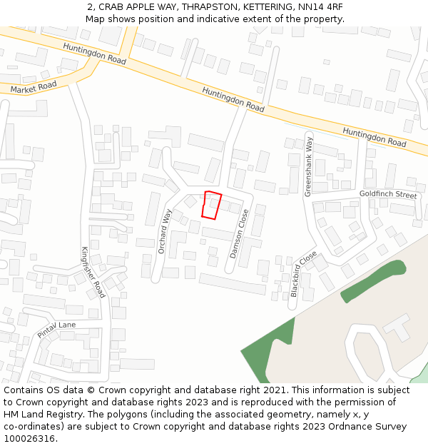 2, CRAB APPLE WAY, THRAPSTON, KETTERING, NN14 4RF: Location map and indicative extent of plot