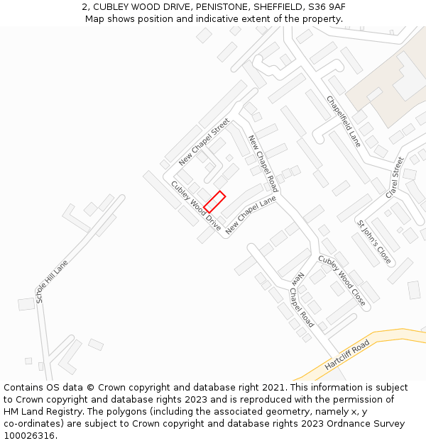 2, CUBLEY WOOD DRIVE, PENISTONE, SHEFFIELD, S36 9AF: Location map and indicative extent of plot