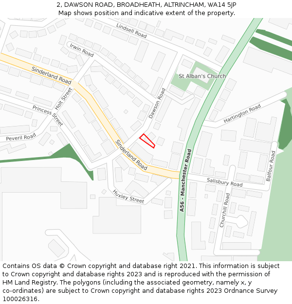 2, DAWSON ROAD, BROADHEATH, ALTRINCHAM, WA14 5JP: Location map and indicative extent of plot