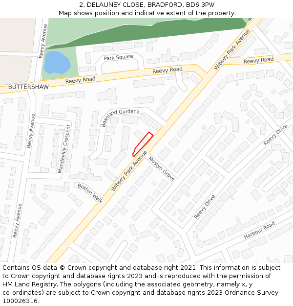 2, DELAUNEY CLOSE, BRADFORD, BD6 3PW: Location map and indicative extent of plot