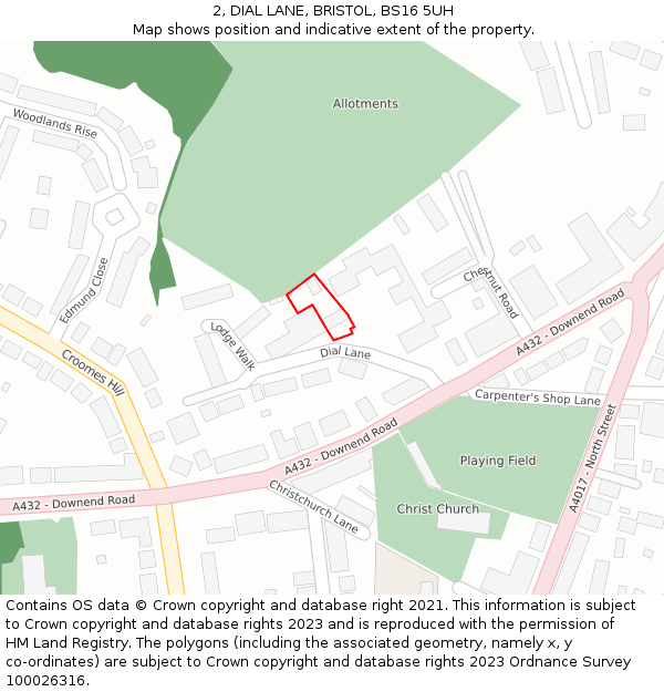 2, DIAL LANE, BRISTOL, BS16 5UH: Location map and indicative extent of plot