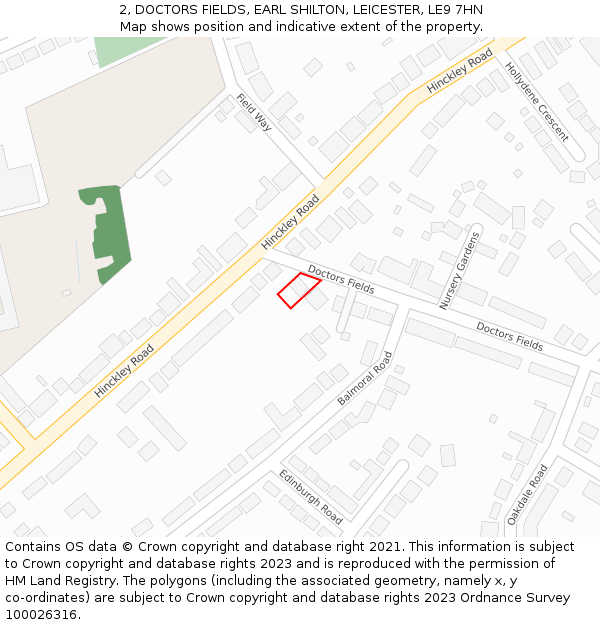 2, DOCTORS FIELDS, EARL SHILTON, LEICESTER, LE9 7HN: Location map and indicative extent of plot