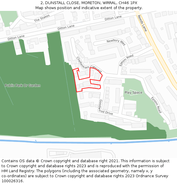 2, DUNSTALL CLOSE, MORETON, WIRRAL, CH46 1PX: Location map and indicative extent of plot