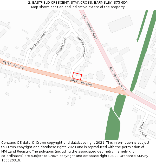 2, EASTFIELD CRESCENT, STAINCROSS, BARNSLEY, S75 6DN: Location map and indicative extent of plot