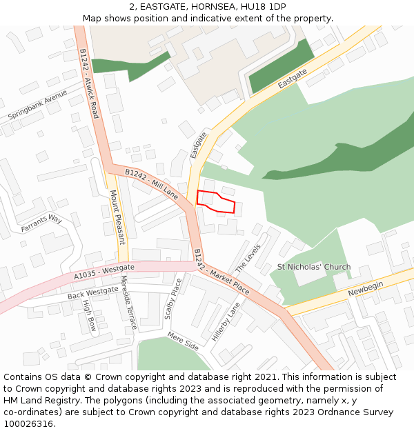 2, EASTGATE, HORNSEA, HU18 1DP: Location map and indicative extent of plot