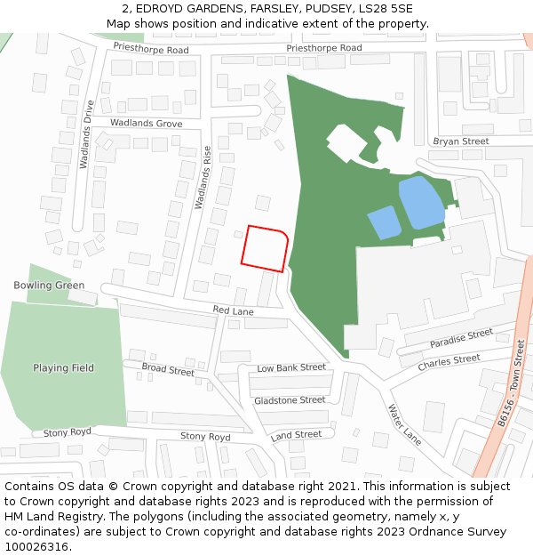 2, EDROYD GARDENS, FARSLEY, PUDSEY, LS28 5SE: Location map and indicative extent of plot