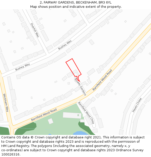 2, FAIRWAY GARDENS, BECKENHAM, BR3 6YL: Location map and indicative extent of plot