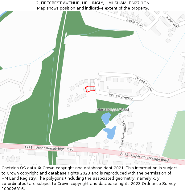 2, FIRECREST AVENUE, HELLINGLY, HAILSHAM, BN27 1GN: Location map and indicative extent of plot