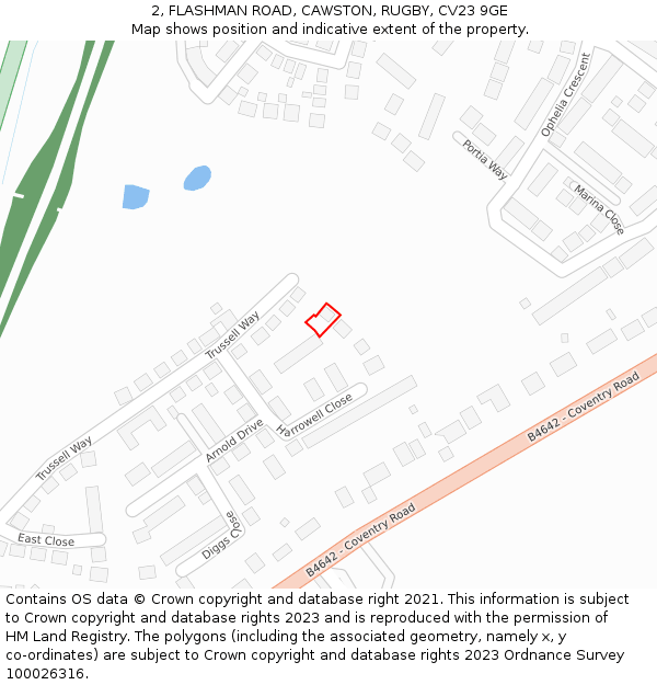 2, FLASHMAN ROAD, CAWSTON, RUGBY, CV23 9GE: Location map and indicative extent of plot