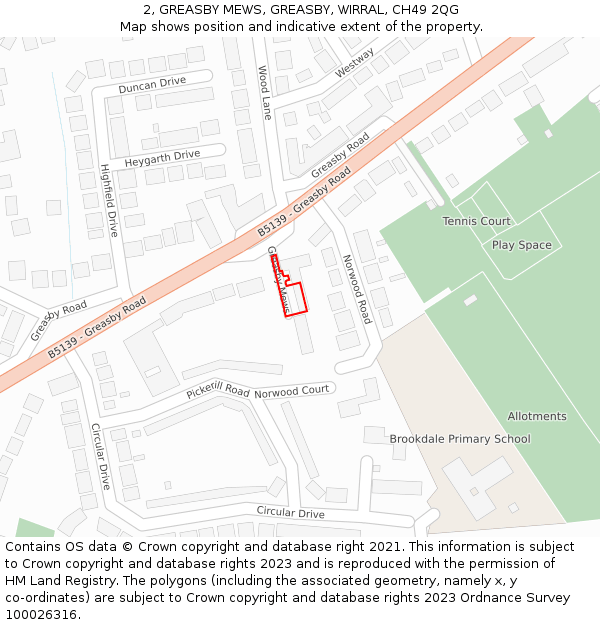 2, GREASBY MEWS, GREASBY, WIRRAL, CH49 2QG: Location map and indicative extent of plot