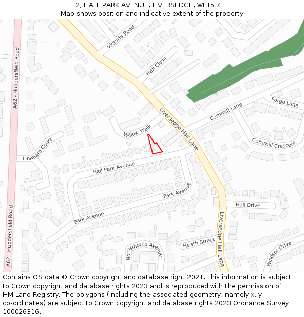 2, HALL PARK AVENUE, LIVERSEDGE, WF15 7EH: Location map and indicative extent of plot