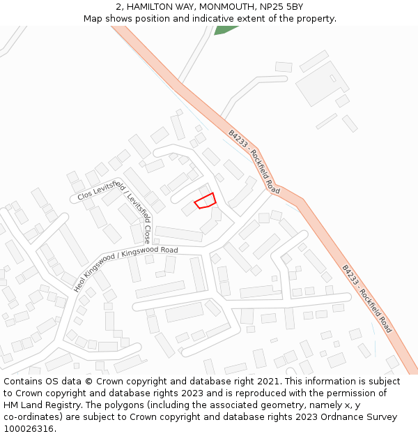 2, HAMILTON WAY, MONMOUTH, NP25 5BY: Location map and indicative extent of plot