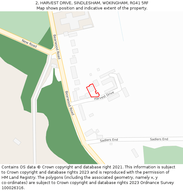 2, HARVEST DRIVE, SINDLESHAM, WOKINGHAM, RG41 5RF: Location map and indicative extent of plot