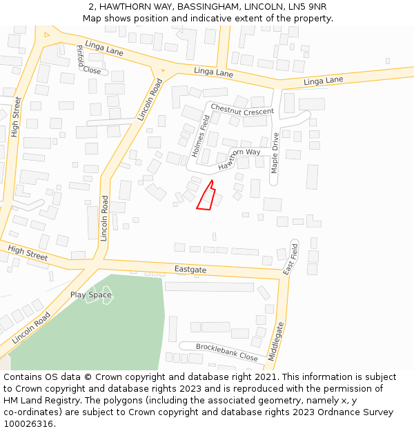 2, HAWTHORN WAY, BASSINGHAM, LINCOLN, LN5 9NR: Location map and indicative extent of plot