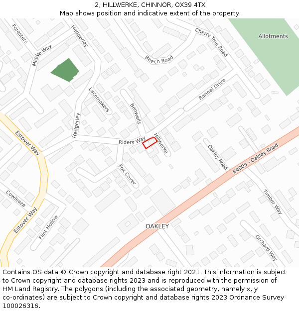 2, HILLWERKE, CHINNOR, OX39 4TX: Location map and indicative extent of plot