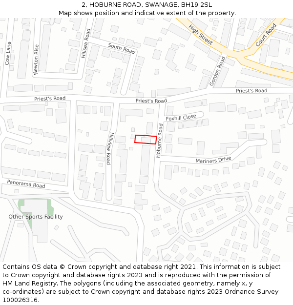 2, HOBURNE ROAD, SWANAGE, BH19 2SL: Location map and indicative extent of plot