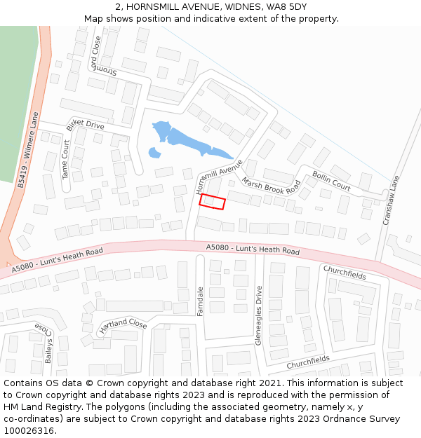 2, HORNSMILL AVENUE, WIDNES, WA8 5DY: Location map and indicative extent of plot