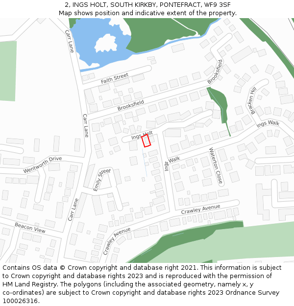 2, INGS HOLT, SOUTH KIRKBY, PONTEFRACT, WF9 3SF: Location map and indicative extent of plot