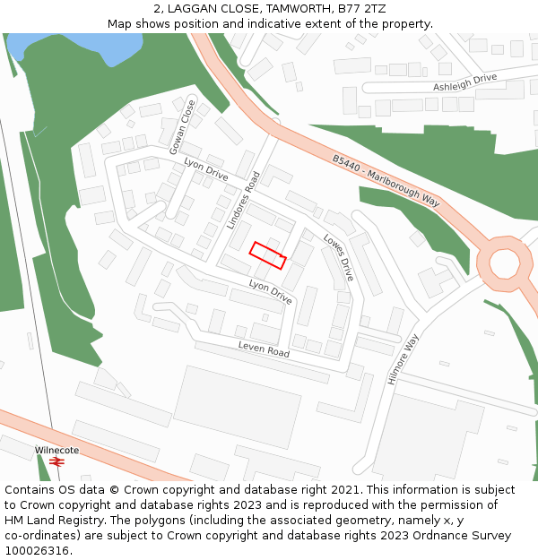 2, LAGGAN CLOSE, TAMWORTH, B77 2TZ: Location map and indicative extent of plot