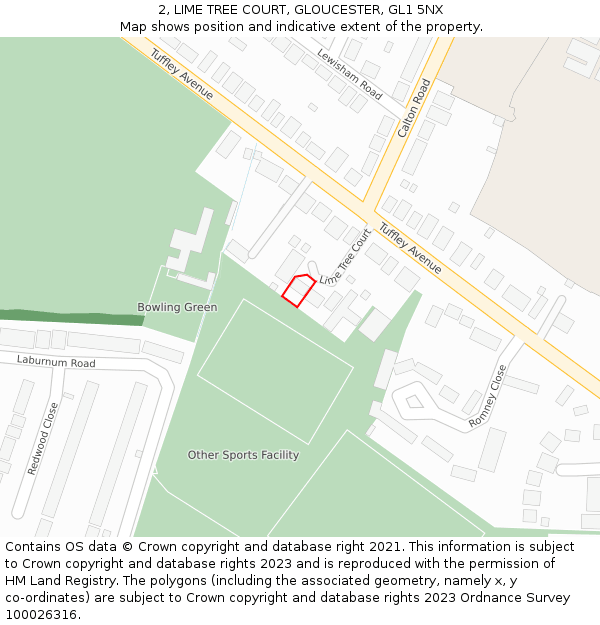 2, LIME TREE COURT, GLOUCESTER, GL1 5NX: Location map and indicative extent of plot