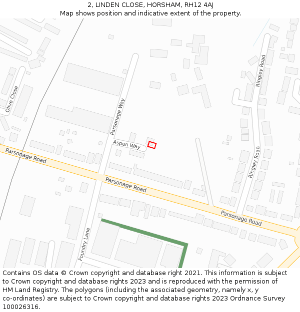 2, LINDEN CLOSE, HORSHAM, RH12 4AJ: Location map and indicative extent of plot