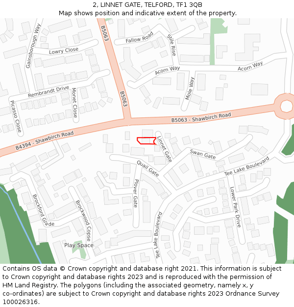 2, LINNET GATE, TELFORD, TF1 3QB: Location map and indicative extent of plot