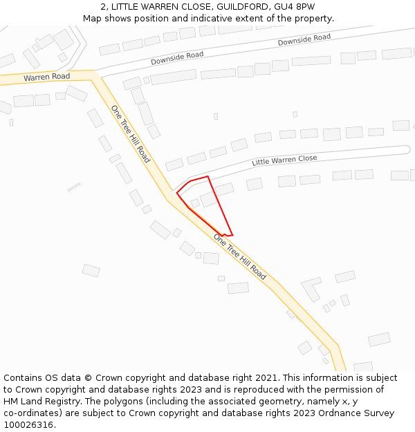 2, LITTLE WARREN CLOSE, GUILDFORD, GU4 8PW: Location map and indicative extent of plot