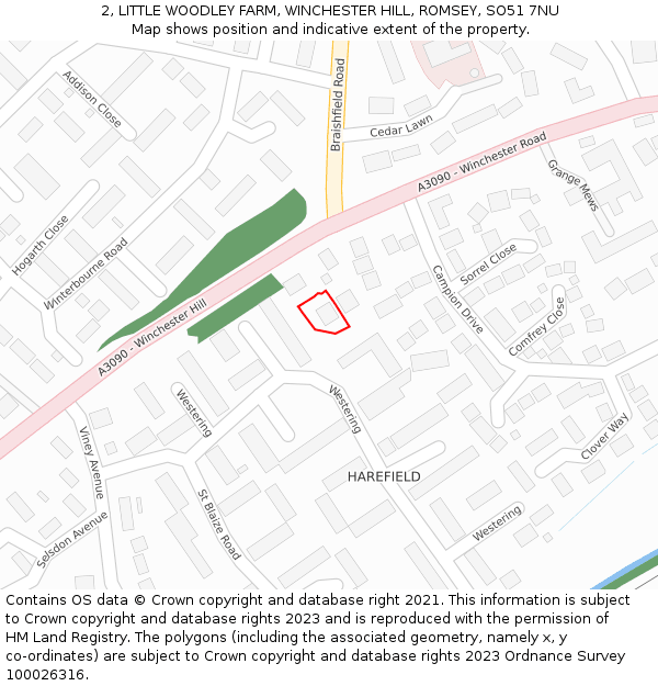 2, LITTLE WOODLEY FARM, WINCHESTER HILL, ROMSEY, SO51 7NU: Location map and indicative extent of plot