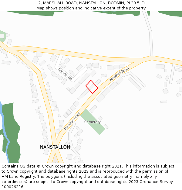 2, MARSHALL ROAD, NANSTALLON, BODMIN, PL30 5LD: Location map and indicative extent of plot