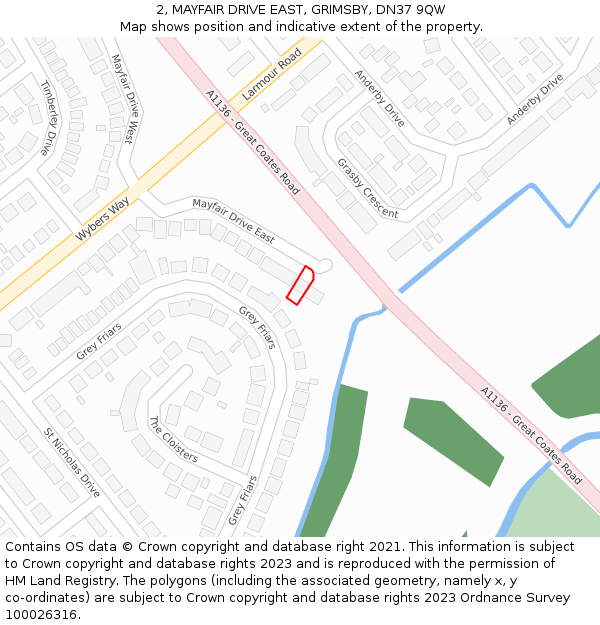 2, MAYFAIR DRIVE EAST, GRIMSBY, DN37 9QW: Location map and indicative extent of plot