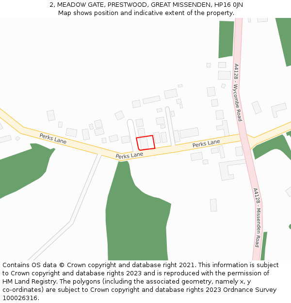 2, MEADOW GATE, PRESTWOOD, GREAT MISSENDEN, HP16 0JN: Location map and indicative extent of plot