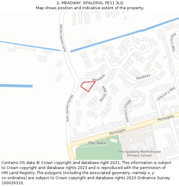 2, MEADWAY, SPALDING, PE11 3LQ: Location map and indicative extent of plot