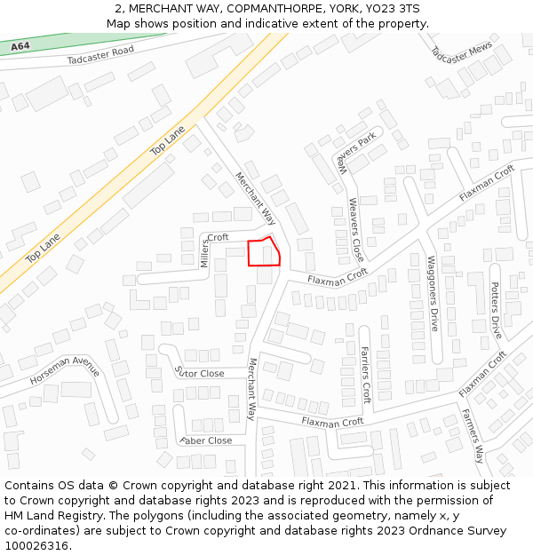 2, MERCHANT WAY, COPMANTHORPE, YORK, YO23 3TS: Location map and indicative extent of plot