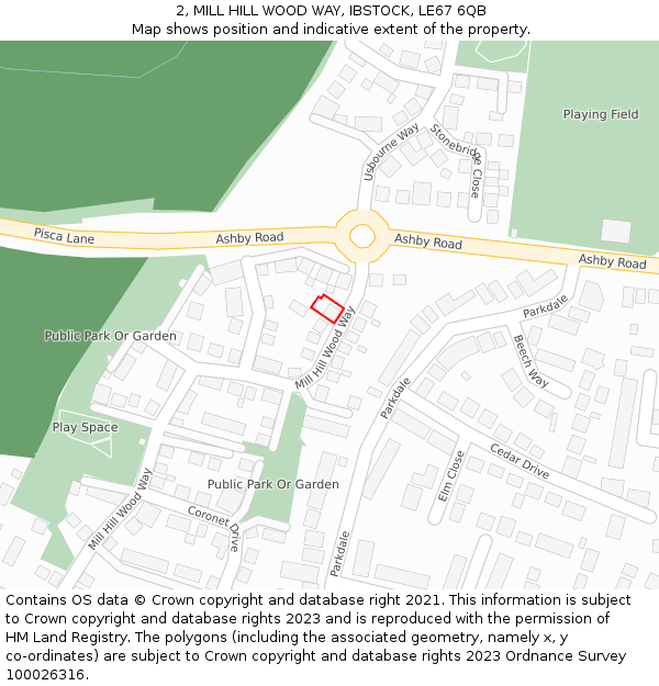 2, MILL HILL WOOD WAY, IBSTOCK, LE67 6QB: Location map and indicative extent of plot