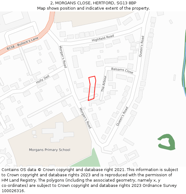 2, MORGANS CLOSE, HERTFORD, SG13 8BP: Location map and indicative extent of plot