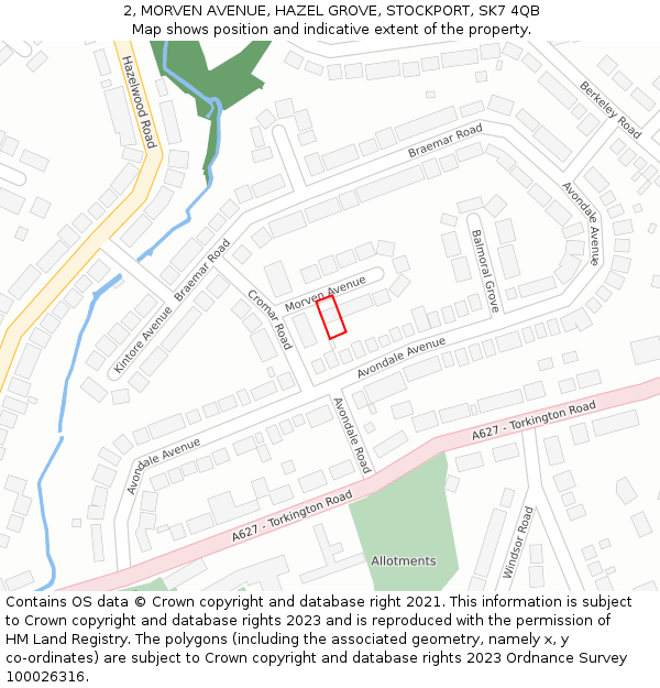 2, MORVEN AVENUE, HAZEL GROVE, STOCKPORT, SK7 4QB: Location map and indicative extent of plot