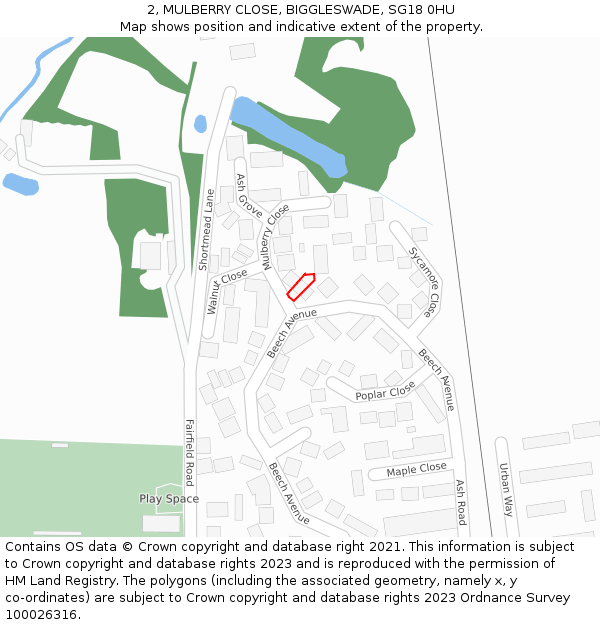 2, MULBERRY CLOSE, BIGGLESWADE, SG18 0HU: Location map and indicative extent of plot