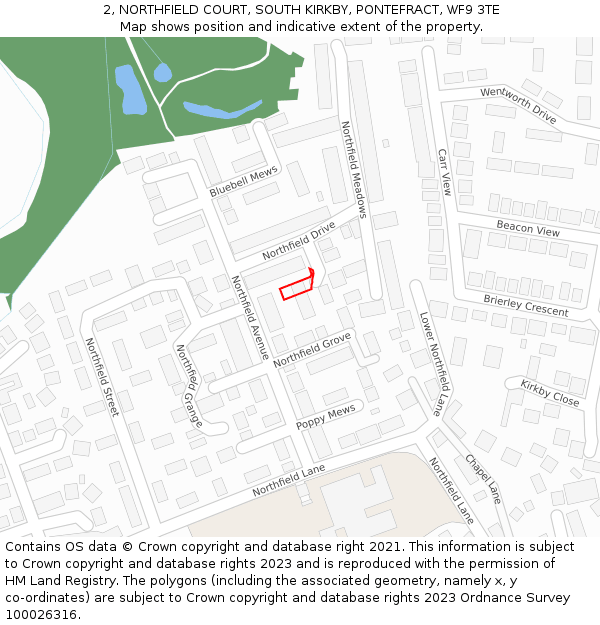 2, NORTHFIELD COURT, SOUTH KIRKBY, PONTEFRACT, WF9 3TE: Location map and indicative extent of plot