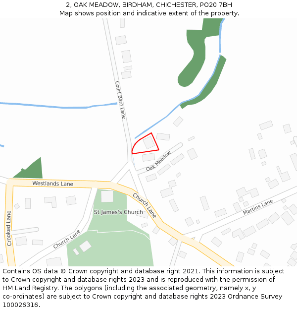 2, OAK MEADOW, BIRDHAM, CHICHESTER, PO20 7BH: Location map and indicative extent of plot