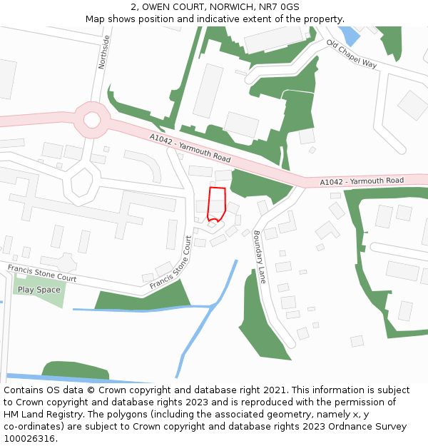 2, OWEN COURT, NORWICH, NR7 0GS: Location map and indicative extent of plot