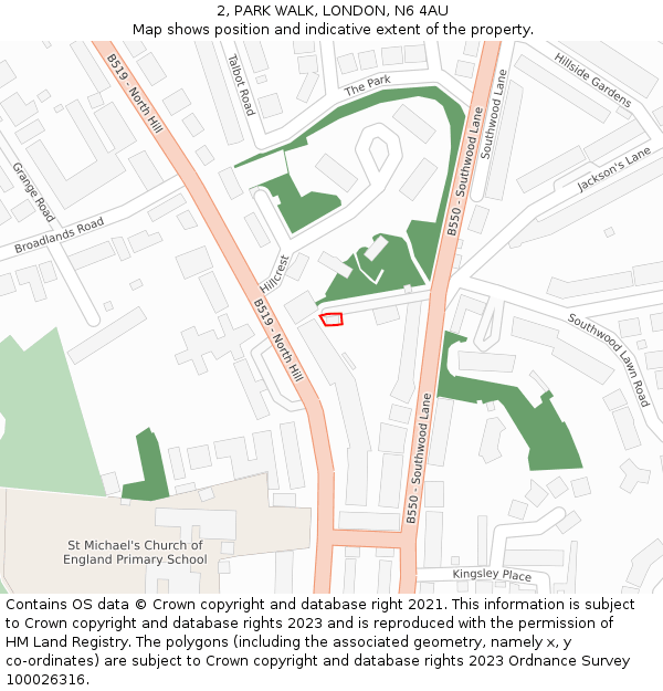 2, PARK WALK, LONDON, N6 4AU: Location map and indicative extent of plot